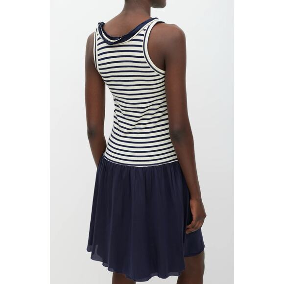 Sacai Luck White Navy Cotton Striped Tank Dress Cupro Skirt 3 L - Picture 2 of 12